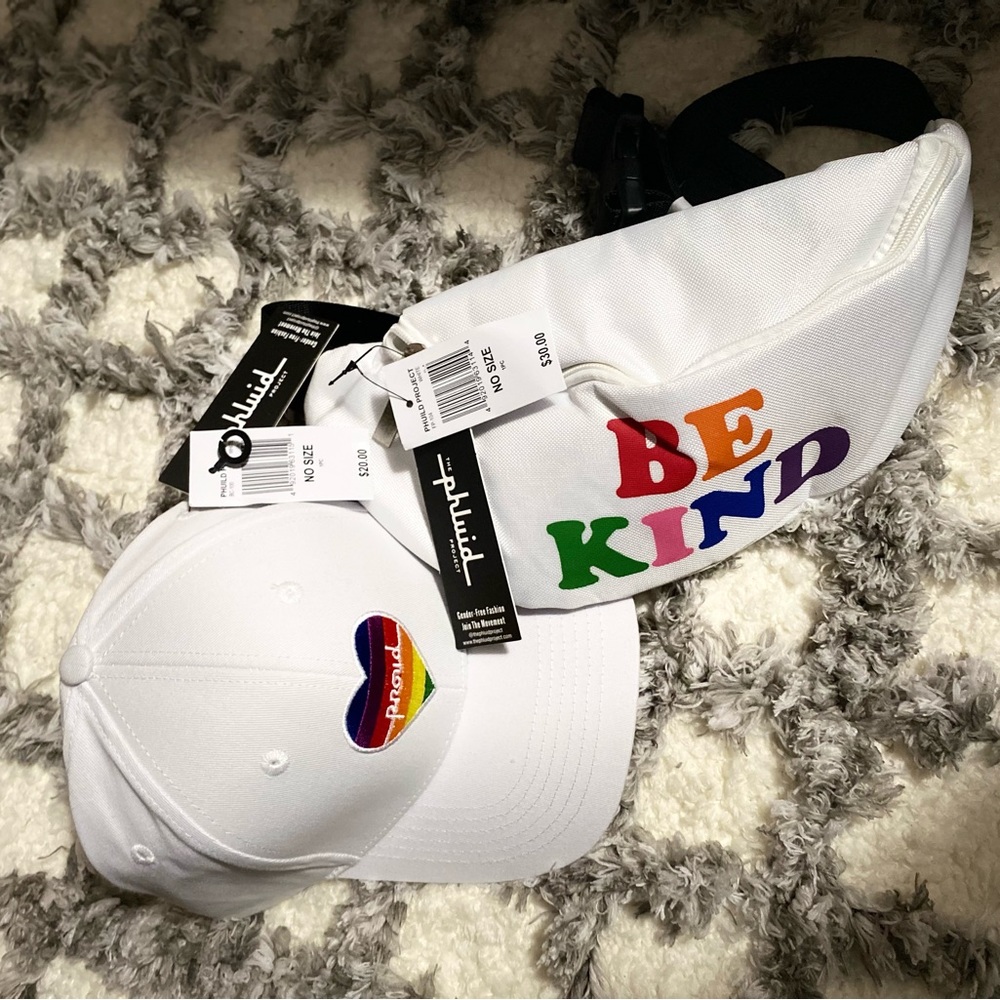 White/ Rainbow Hat and Belt Bag ****GENDER FREE****